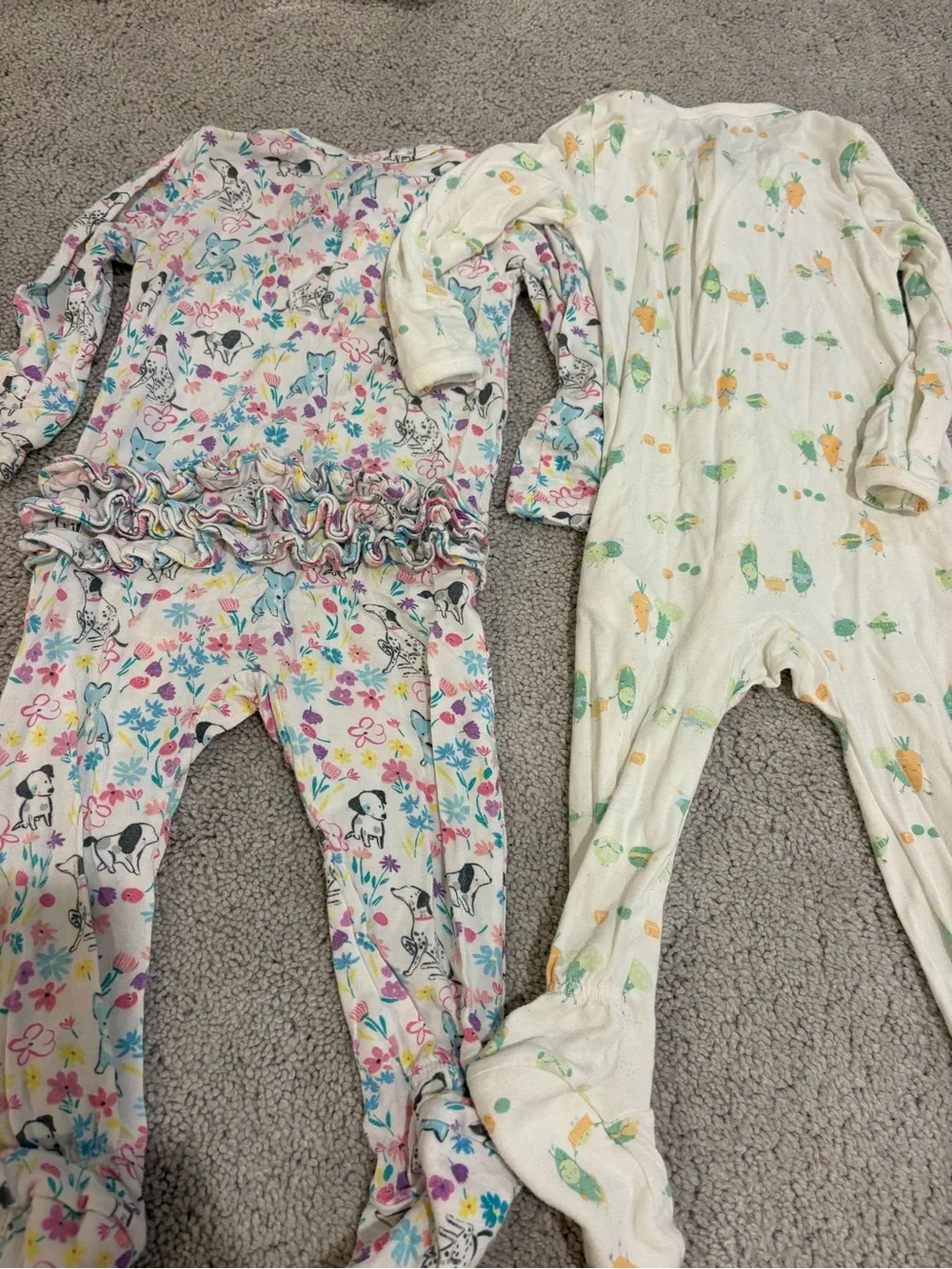 Angel Dear Pink Floral & Veggie Footed One-Pieces (2)